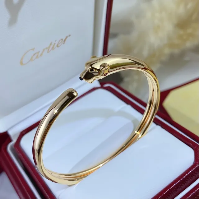 Cartier Panthère Gold Silver Open Bangle Panther Head Terminals Bracelet