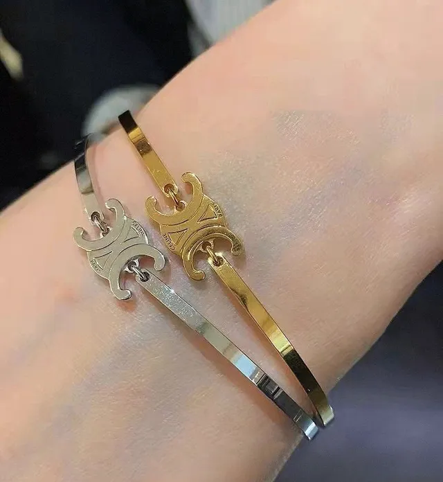 Celine Ava Gold Black Open Bangle Bracelet