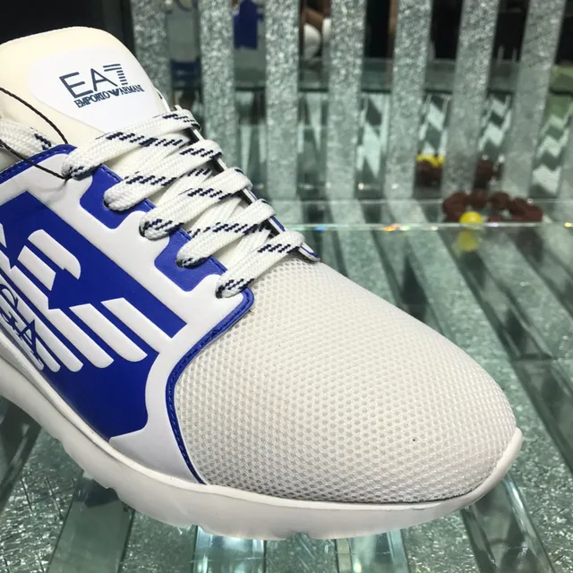 Giorgio Armani EA7 White and Blue Logo Panel Lifestyle Sneaker