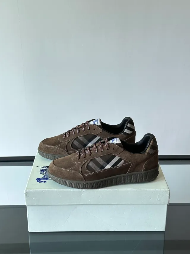Burberry Brown Black Suede Upper Nova Check Panel Lifestyle Sneakers