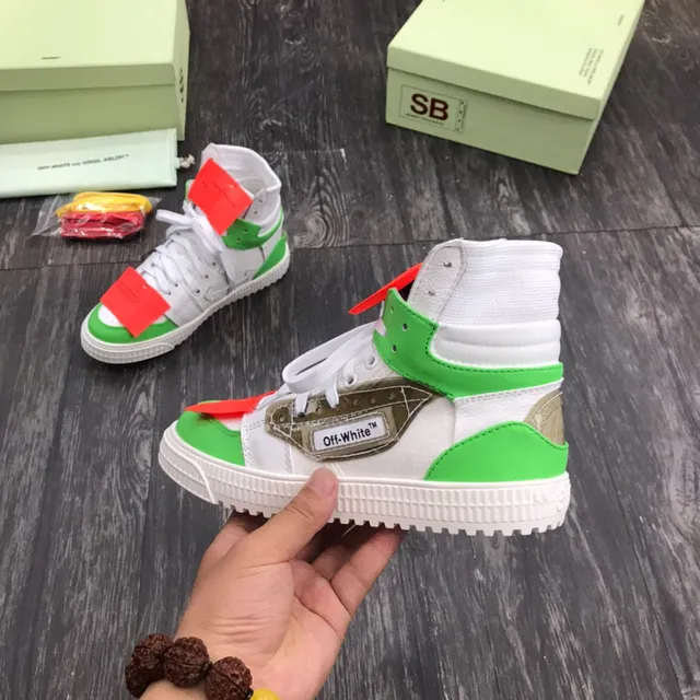 Off-White Green High-Top Layered Construction Lifestyle Sneakers