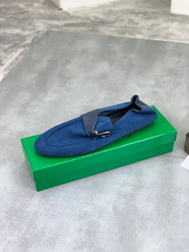 Bottega Veneta Blue Navy Suede Upper Smooth Leather Strap Loafer