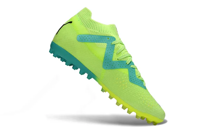 Puma Green Blue Knit Upper W-Formstrip Overlay Turf Soccer Shoes