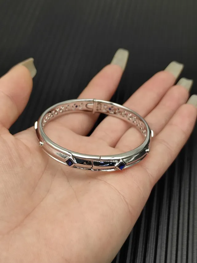 David Yurman Silver Blue Polished Geometric Lattice Cutout Bracelet