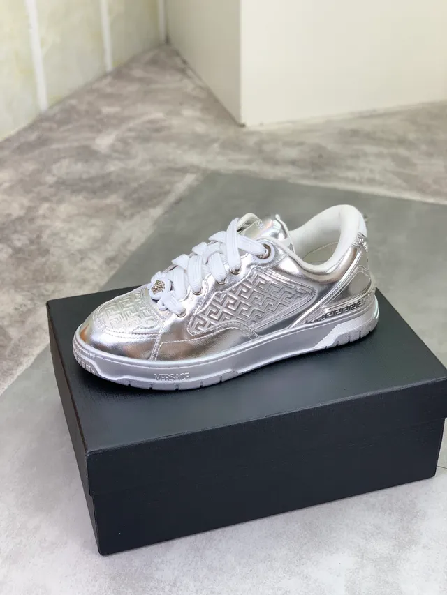 Versace Odissea Metallic Silver Greca Pattern Lifestyle Sneakers