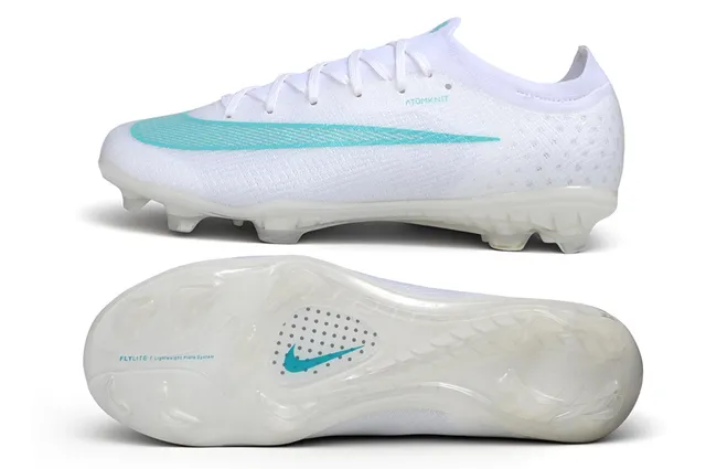 Nike White Blue Knit Bootie Upper Translucent Soleplate Firm-Ground Soccer Shoes