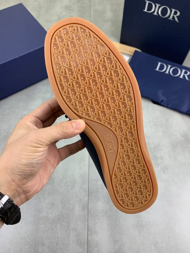 Dior Navy Beige Pebbled Leather Lace-Up Moccasin Boat Shoes