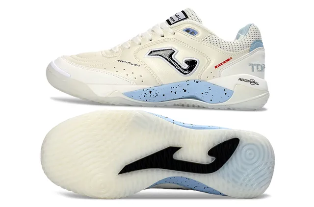 Joma Flex Beige Blue Perforated Leather Upper Speckled Light Midsole Lifestyle Sneakers