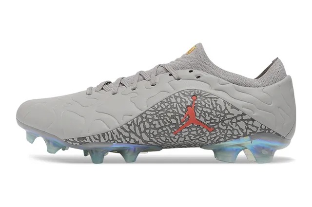 Air Jordan Gray Red Elephant Print Overlay Iridescent Holographic Outsole Firm-Ground Soccer Shoes