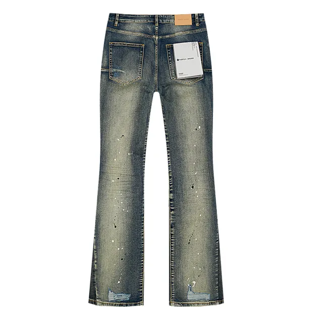 Purple Brand Distressed Paint-Splatter Flared Jeans