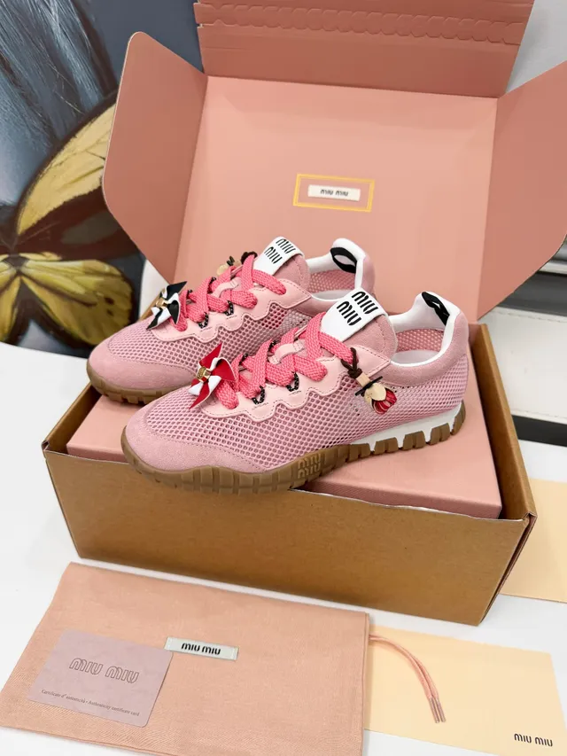 Miu Miu Wander Pink Mesh and Suede Lifestyle Sneakers