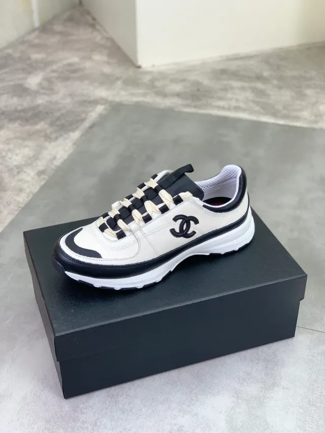 Chanel Runway Sneaker White Black Leather-and-Mesh Upper Dual-Tone Lacing System Chunky Sneakers