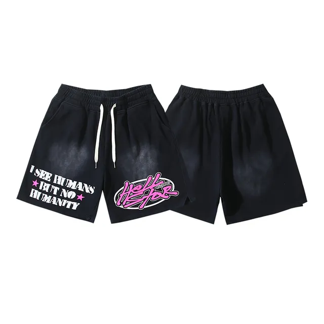 Hellstar Graphic Print Black and Pink Oversized T-Shirt and Shorts Casual Set