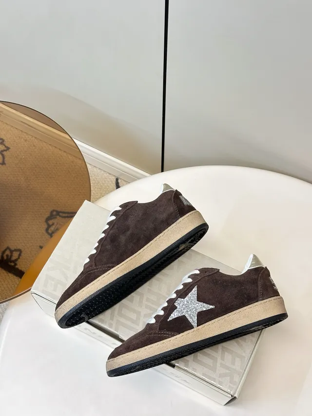 Golden Goose Ball Star Brown Suede Glitter Star Lifestyle Sneakers