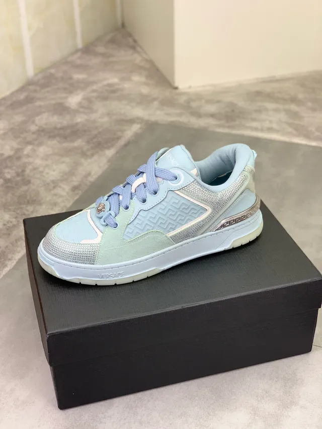 Versace Blue Purple Greca-Patterned Panels Medusa Hardware Lifestyle Sneakers