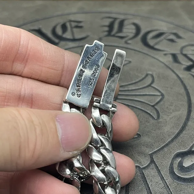 Chrome Hearts Curb Chain Bracelet Silver Heavy Floral Cross Motif Bracelets