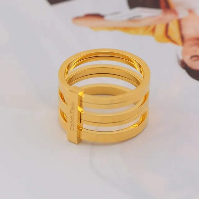 Calvin Klein Multi-Band Engraved Logo Ring
