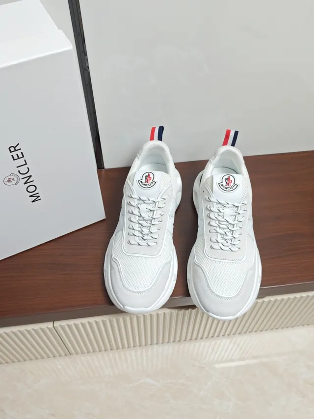 Moncler White Beige Sole Mixed Mesh And Suede Upper Chunky Sneakers