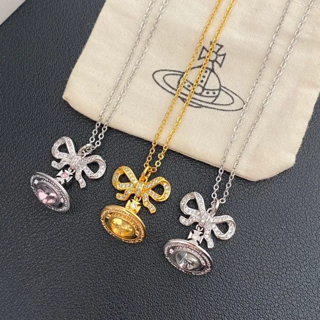 Vivienne Westwood Orb Bow Silver Gold Pendant Motif Necklace