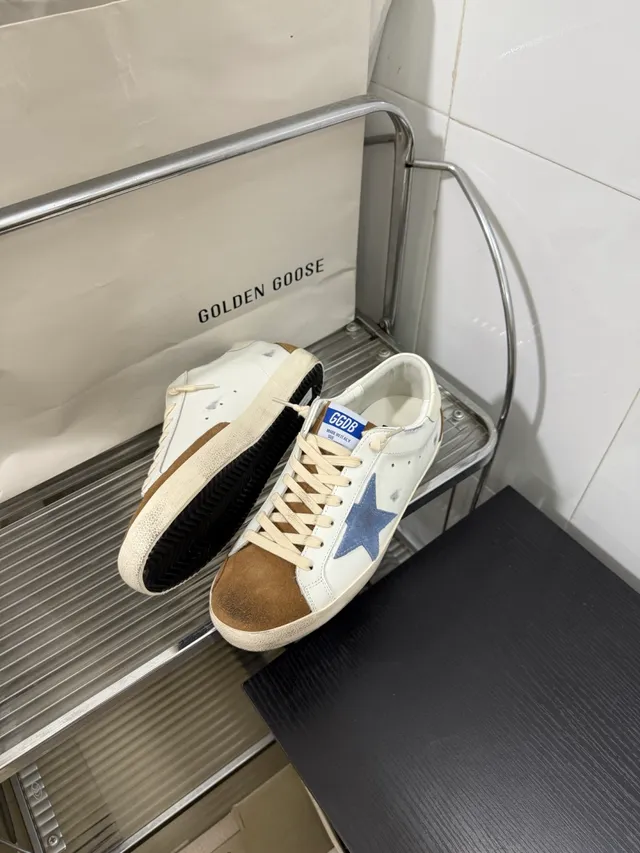 Golden Goose Superstar Distressed White and Brown Lifestyle Sneakers