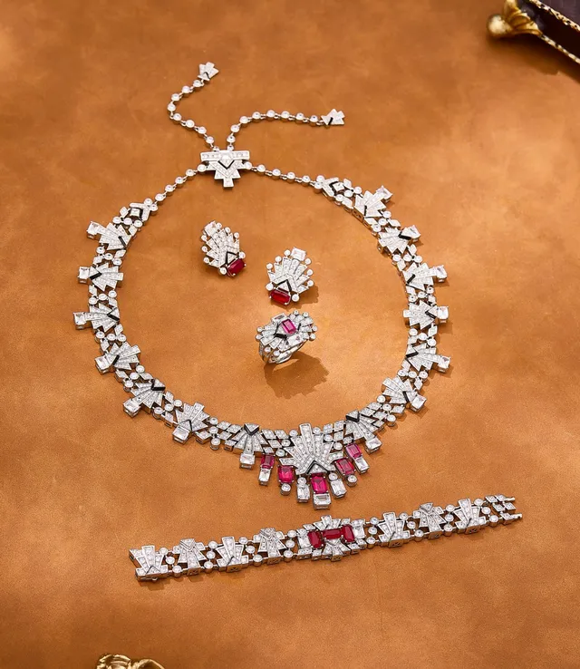 Tiffany & Co. Art Deco Geometric Red and Diamond Bracelet