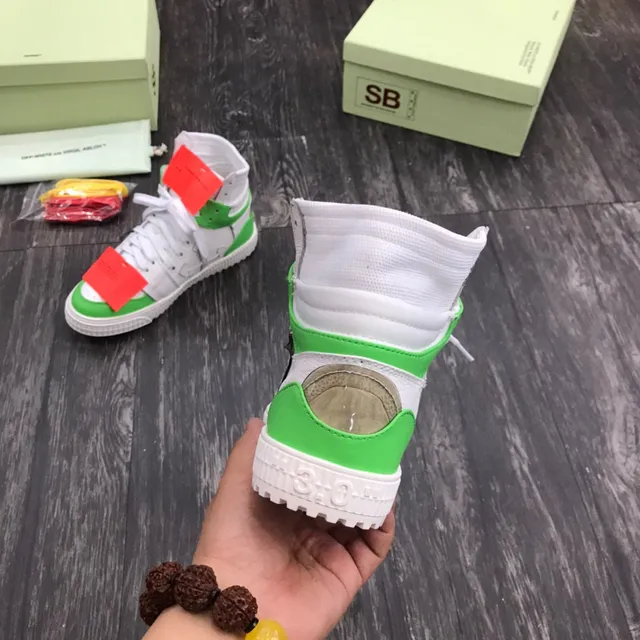 Off-White Green High-Top Layered Construction Lifestyle Sneakers
