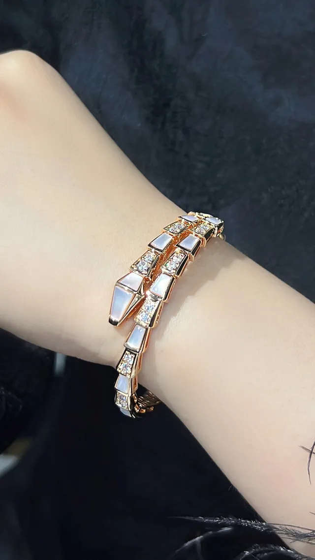Bvlgari Serpenti Coiled Gold-Tone Mother-of-Pearl and Crystal Bracelet