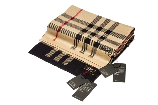 UGG Plaid Beige Black Red Cashmere Scarf