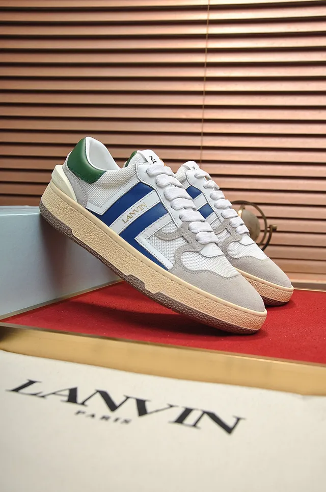 Lanvin White Blue Layered Mesh And Suede Upper Contrasting Side Stripes Lifestyle Sneakers