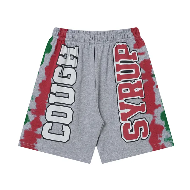 Multicolor Tie-Dye Side Panels Bold Vertical And Horizontal Text Graphics Shorts