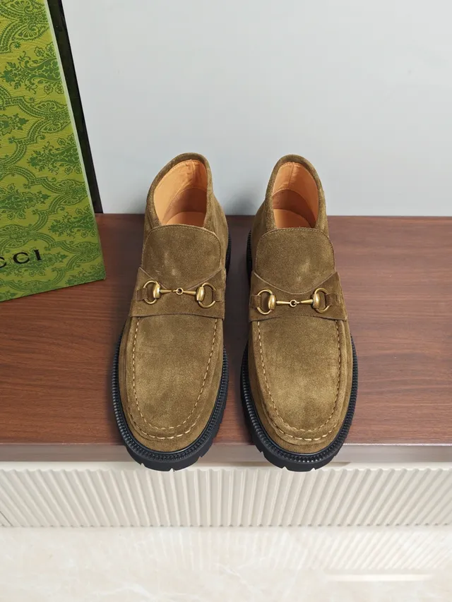 Gucci Brown Black Suede Upper Horsebit Buckle Loafer