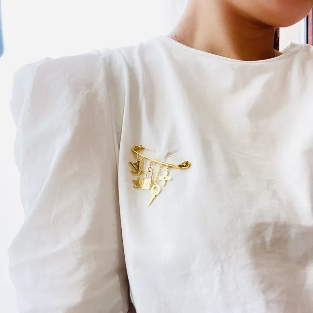 Louis Vuitton Monogram Icons Gold-Tone Safety Pin Brooch