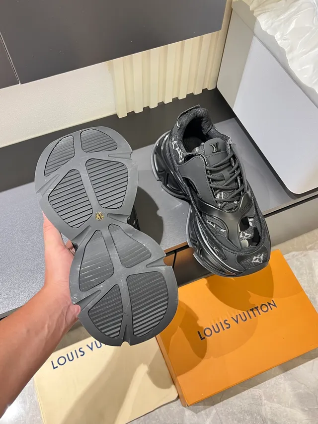 Louis Vuitton LV Trainer Black White Monogrammed Canvas Sculpted Sole Chunky Sneakers