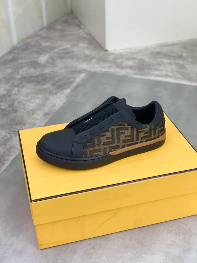 Fendi First Black Brown Slip-On Elastic Side Panels Lifestyle Sneakers