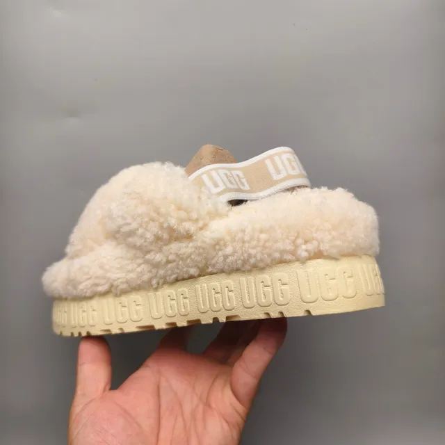 UGG Tasman Off-White Shearling Platform Slippers