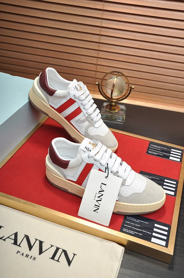 Lanvin White Red Low-Top Mesh And Suede Upper Lifestyle Sneakers
