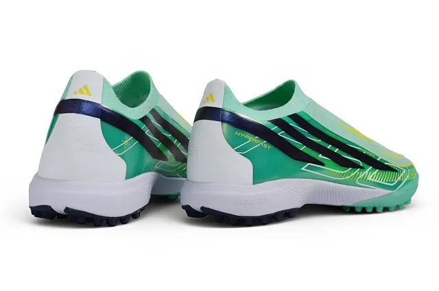 Adidas Green Blue Laceless Speed Collar Molded Studs Turf Soccer Shoes