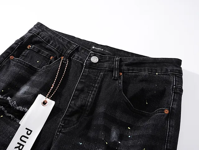 Purple Brand Distressed Paint-Splattered Black Denim Jeans