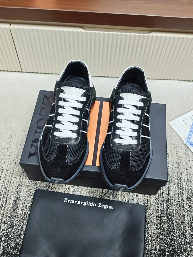 Zegna Black and White Mixed-Material Lifestyle Sneaker