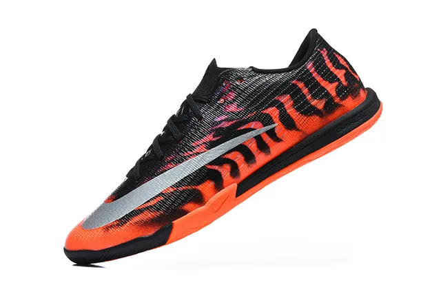 Nike Black Orange Knit Upper Flame Graphic Print Indoor Soccer Shoes