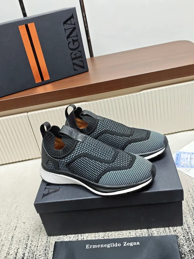 Zegna Knit Slip-On Black Gray Woven Lifestyle Sneakers