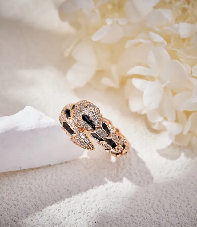 Bvlgari Serpenti Rose Gold Black Enamel Diamond Ring