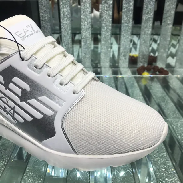 Giorgio Armani EA7 White and Silver-Gray Mesh Lifestyle Sneaker