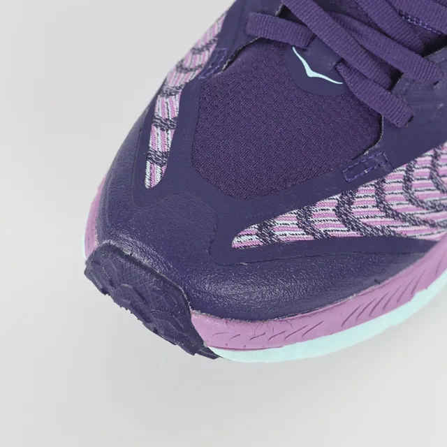 Hoka Clifton Purple Pink Knit Upper Rocker Sole Running Shoes
