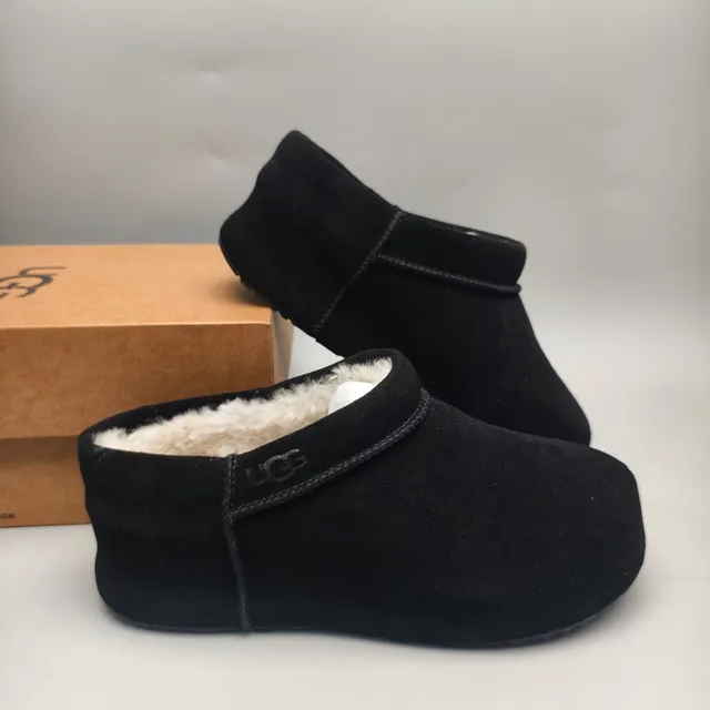 UGG Black White Suede Upper Shearling-Lined Casual Shoes