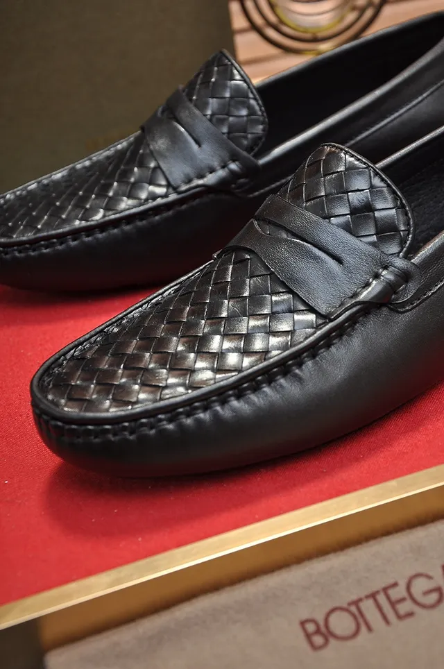 Bottega Veneta Black Intrecciato Woven Vamp Penny Strap Loafer