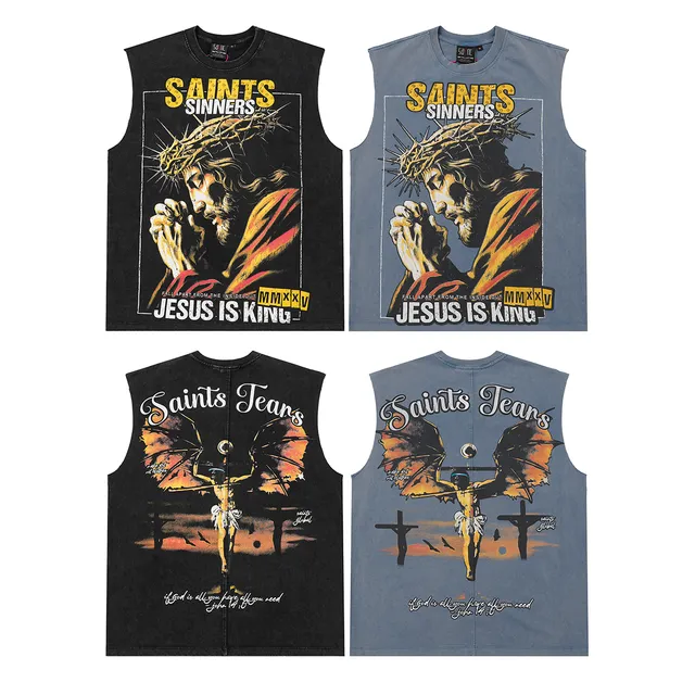 Blue Black Graphic-Print Sleeveless Vest Top