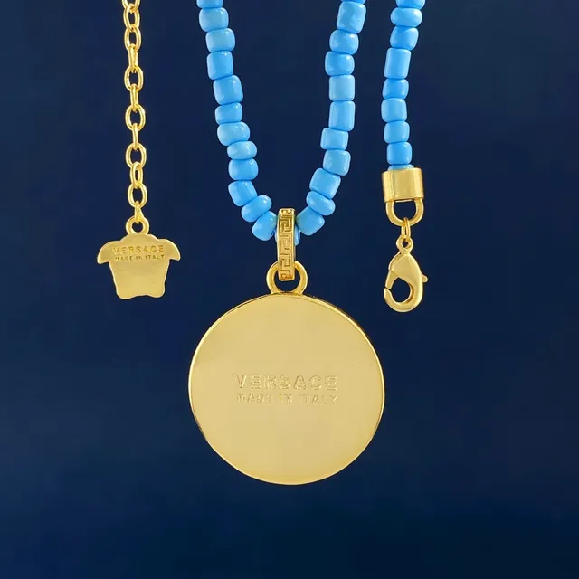 Versace Medusa Icon Red Gold Beaded Chain Pendant Necklace