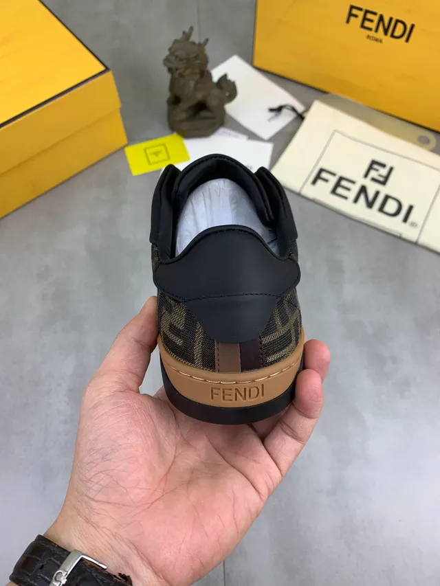 Fendi First Black Brown Slip-On Elastic Side Panels Lifestyle Sneakers