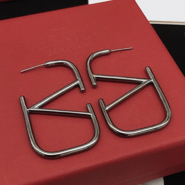 Valentino VLTN Geometric Open-Frame Silver Earrings